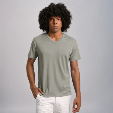 Men's Organic Pima Cotton V-Neck T-Shirt - Light Olive
