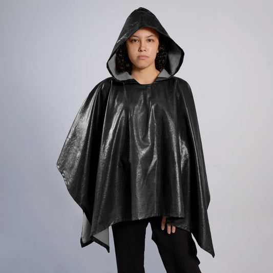 unisex durable waterproof hooded rain poncho color black