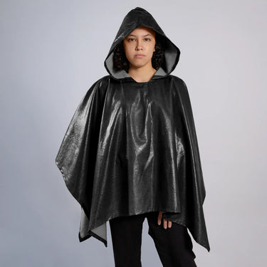 unisex durable waterproof hooded rain poncho color black
