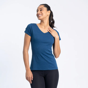 Women's Organic Pima Cotton V-Neck T-Shirt color natural blue
