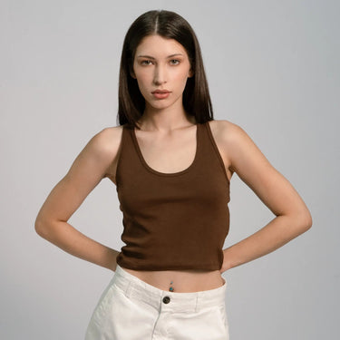 Women's Organic Pima Cotton Short Tank color brown