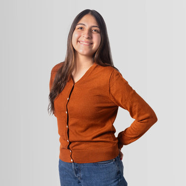 womens alpaca wool hypoallergenic cardigan color rusty orange