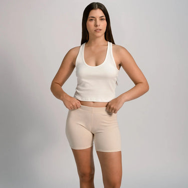 womens biodegradable biker shorts color undyed