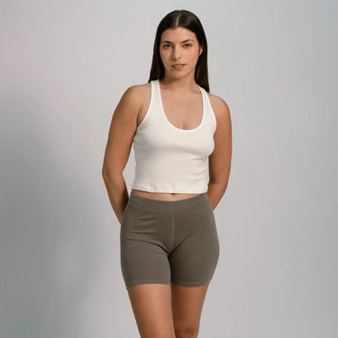 womens chemical free biker shorts color natural gray
