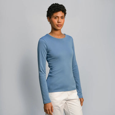 Women's Organic Pima Cotton Long Sleeve Shirt color natural baby blue