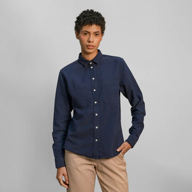 womens conscious oxford double pocket shirt color navy blue