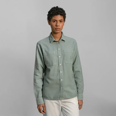 womens eco friendly oxford double pocket shirt color basil