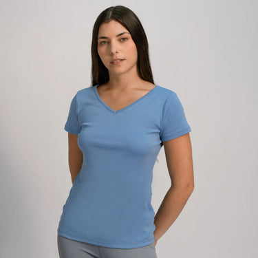 womens eco friendly tshirt vneck color sky blue