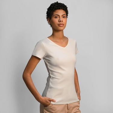 Women's Organic Pima Cotton V-Neck T-Shirt color undyed