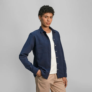 womens green oxford double pocket shirt color navy blue