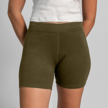 womens low impact biker shorts color green