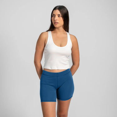 womens microplastic free biker shorts color natural blue