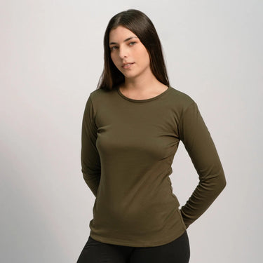 Women's Organic Pima Cotton Long Sleeve Shirt color green