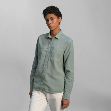 womens natural fiber oxford double pocket shirt color basil