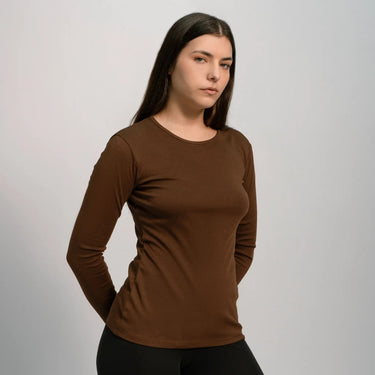 Women's Organic Pima Cotton Long Sleeve Shirt color brown