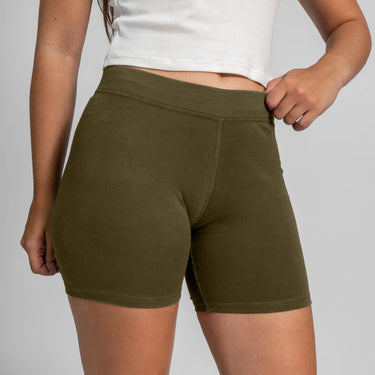 womens organic cotton biker shorts color green