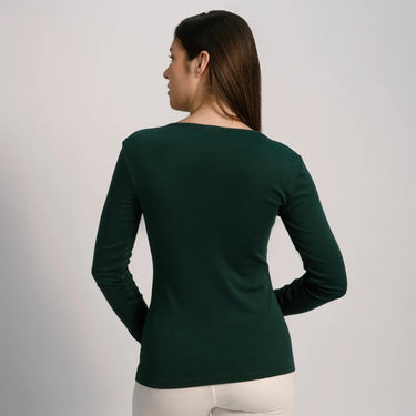 Women's Organic Pima Cotton Long Sleeve Shirt color dark teal