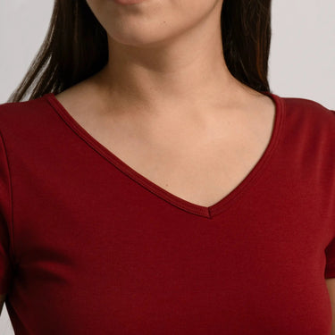 Women's Organic Pima Cotton V-Neck T-Shirt color maroon