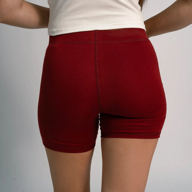 womens sustainable clothing biker shorts color maroon