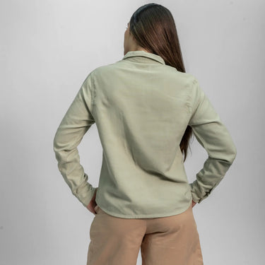 womens sustainable clothing lightweight oxford button up shirt color celadon tint