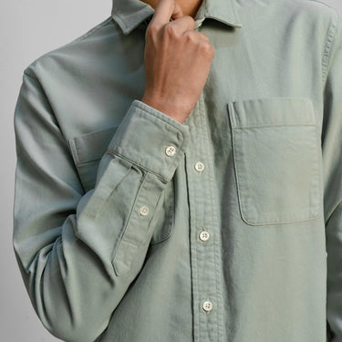 womens sustainable clothing oxford double pocket shirt color basil