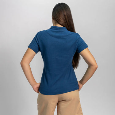womens sustainable clothing pique polo shirt color natural blue