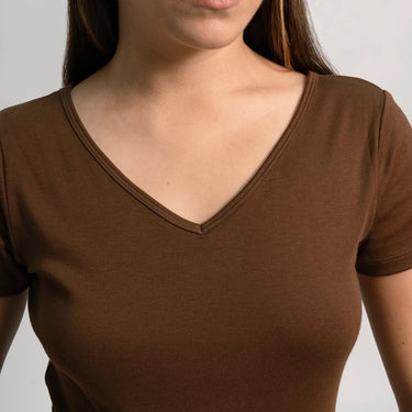 Women's Organic Pima Cotton V-Neck T-Shirt color brown