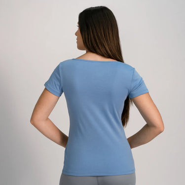 womens sustainable tee tshirt vneck color sky blue