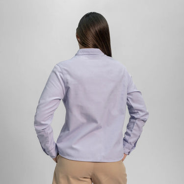 womens sustainable twill buttonup chest pocket shirt color thistle