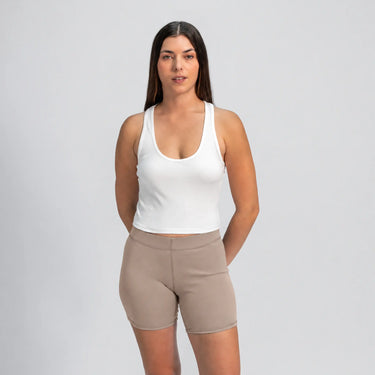 Women's Organic Pima Cotton Biker Shorts - Sand Brown