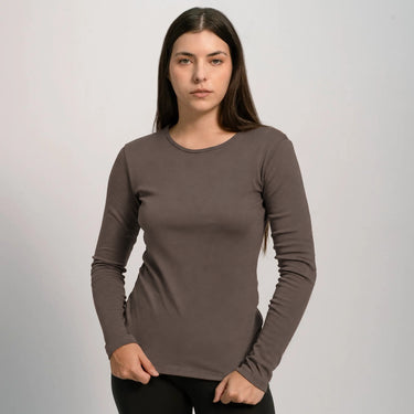Women's Organic Pima Cotton Long Sleeve Shirt - Ash Brown