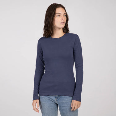 Women's Organic Pima Cotton Long Sleeve Shirt - Deep Cobalt