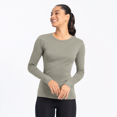 Women's Organic Pima Cotton Long Sleeve Shirt - Light Olive