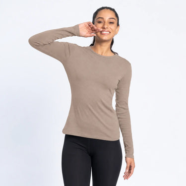 Women's Organic Pima Cotton Long Sleeve Shirt - Sand Brown