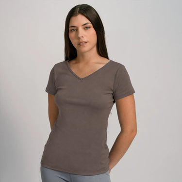 Women's Organic Pima Cotton V-Neck T-Shirt - Ash Brown