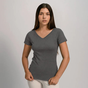 Women's Organic Pima Cotton V-Neck T-Shirt - Faded Dark Gray