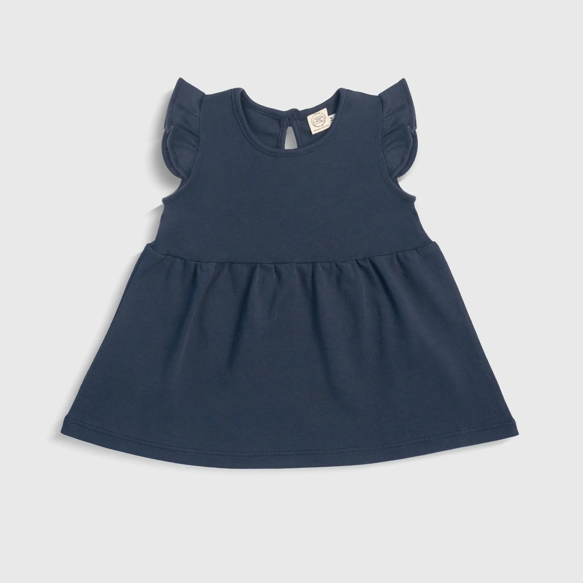 Baby Girl Organic Pima Cotton Flutter Sleeve Dress | Picchu Navy Blue / 6M Baby Girl Organic Pima Cotton Flutter Sleeve Dress | Picchu Navy Blue / 6M
