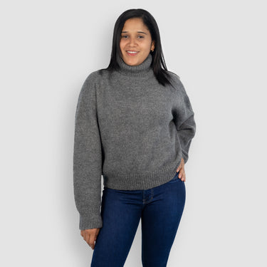 womens green alpaca turtleneck sweater color undyed cocoa
