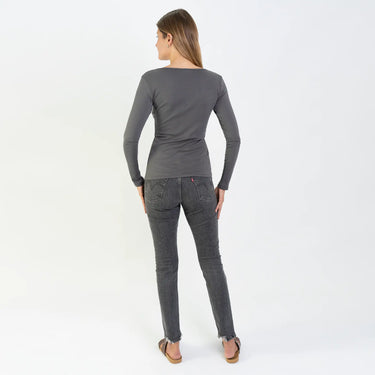 womens pima cotton scoop neck long sleeve color gray