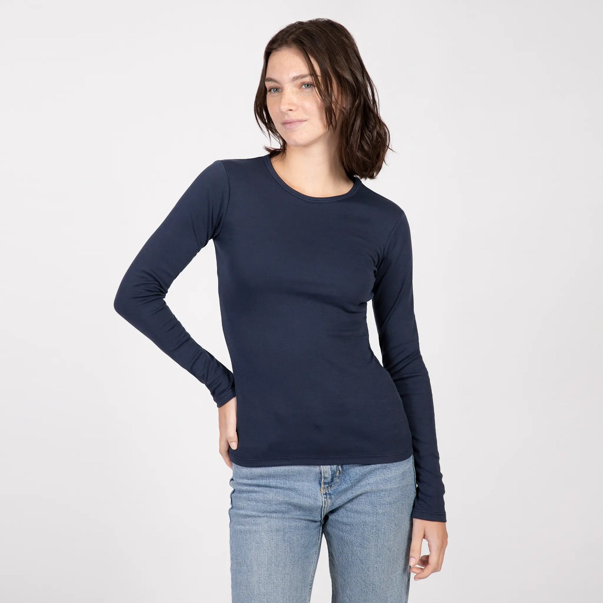 Women's Long-Sleeve Crew-Neck Cotton T-Shirt Breathable Classic