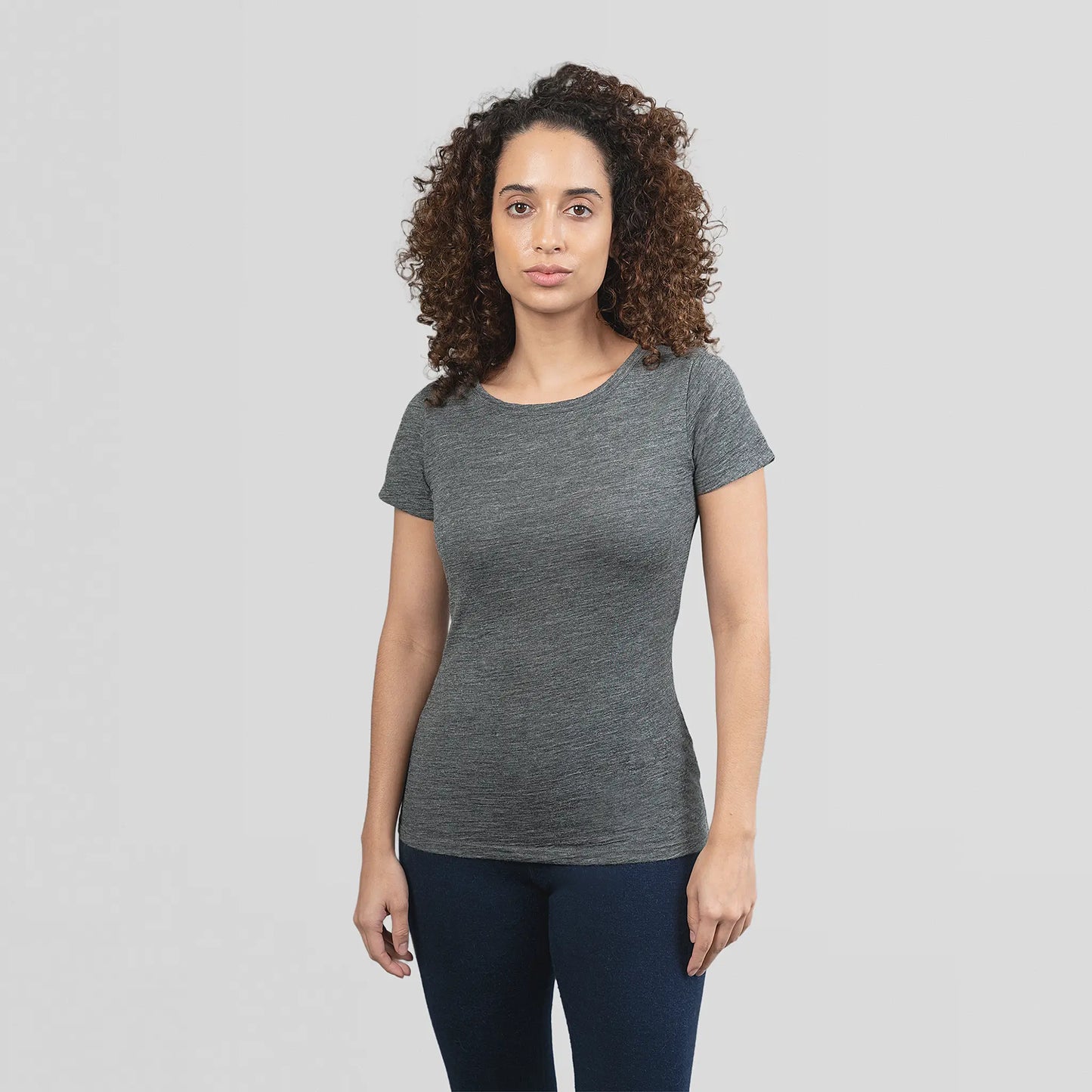 womens sweat wicking tshirt crew neck color gray